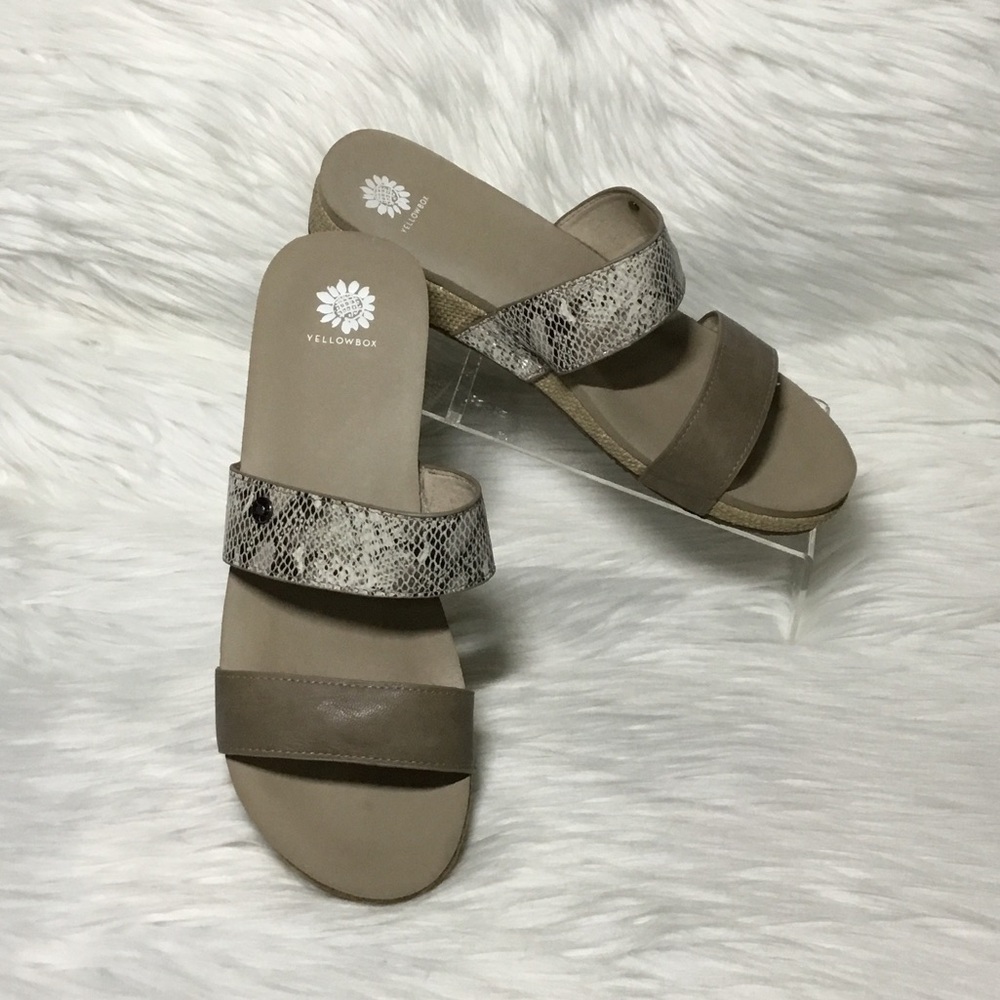 Yellow Box Cullin Snake Two Strap Sandal, Taupe, 9.5